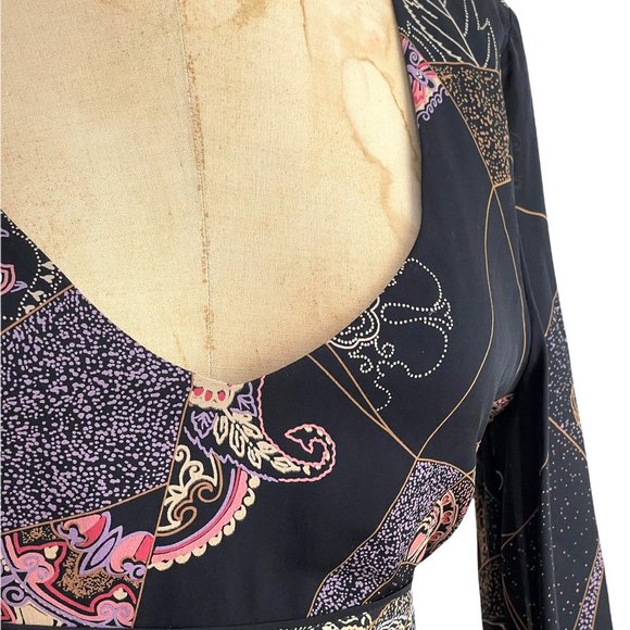 Elizabeth and James Silk Layered Asian Print Flowy Mini Dress sz 4 - Picture 2 of 7